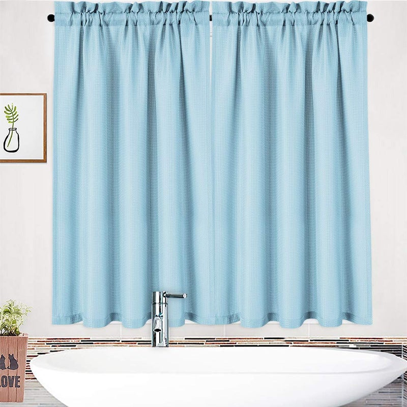 NANAN Kitchen Curtains - 45 Inch Long Casual Weave Cafe Curtains, Short Tiers Privacy Half Window Set - 30" x 45", Dusty Blue, Set of 2 - Image 2